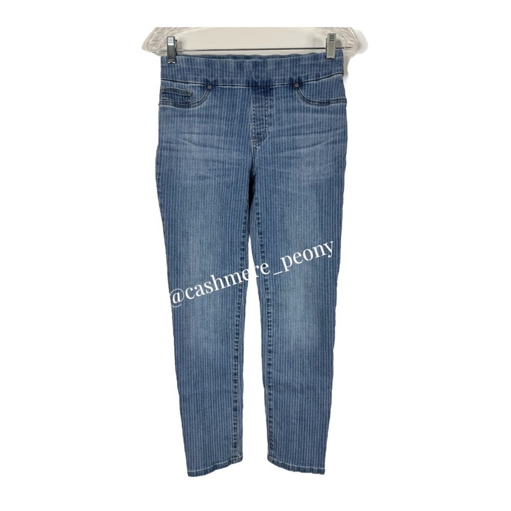 Chico’s Striped Washed Pulled On Jegging Ankle Denim Jeans